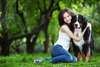 Bernese Mountain Dog with owner.